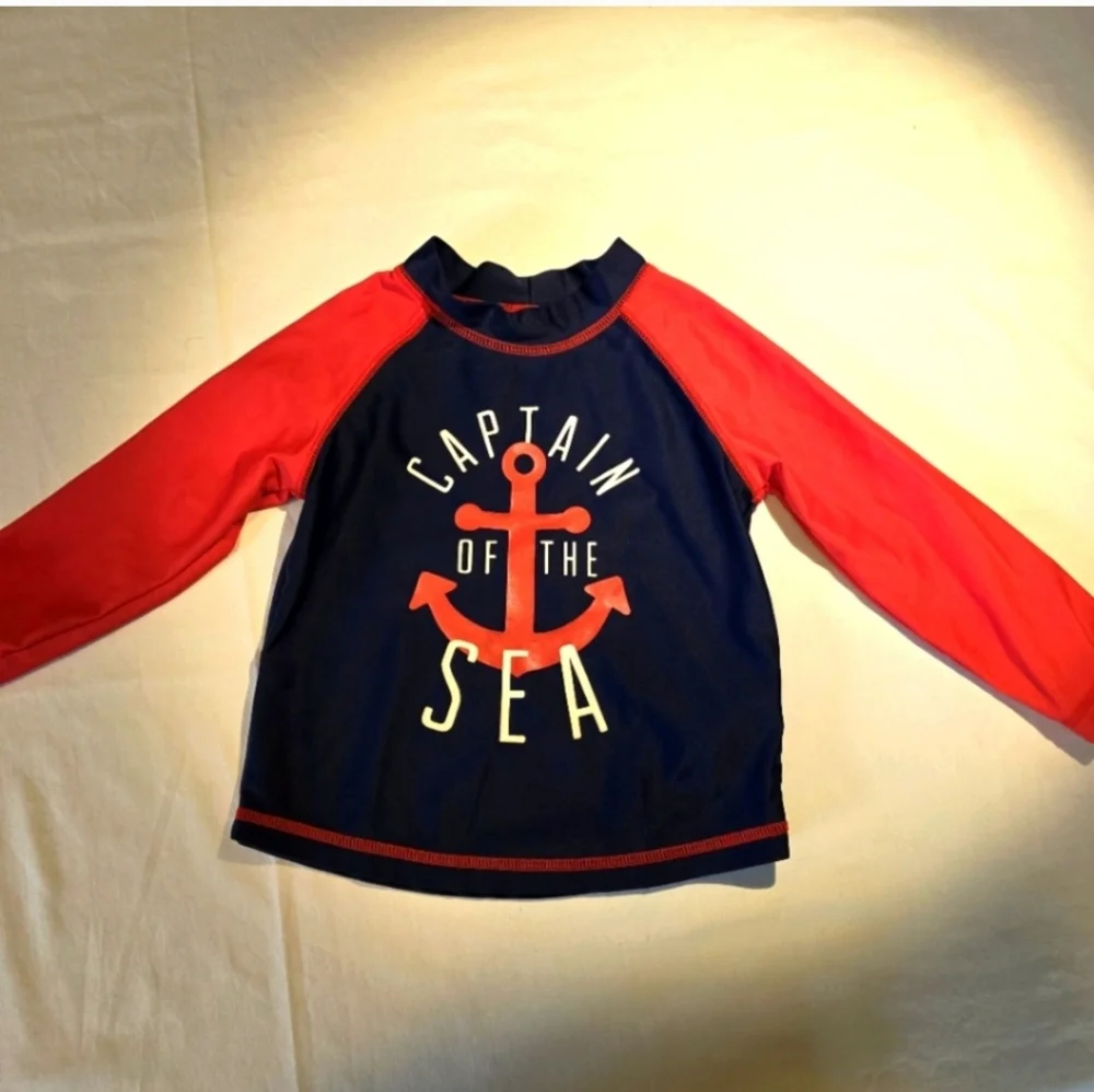 Simple Joys Carter's Toddler Swim Rash Guard Shirt 18 Months Red Blue Anchor